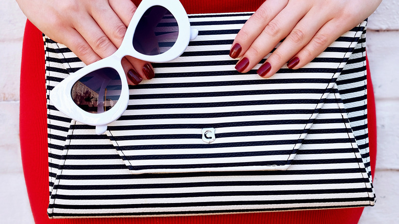 Striped bag, sunglasses