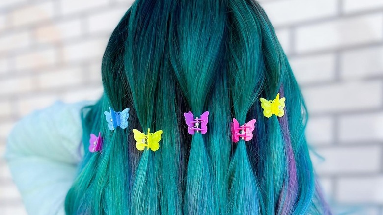 colorful hair with colorful butterfly clips
