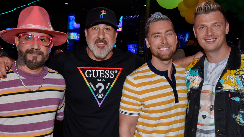 AJ McLean, Nick Carter, Lance Bass, and Joey Fatone at a performance.