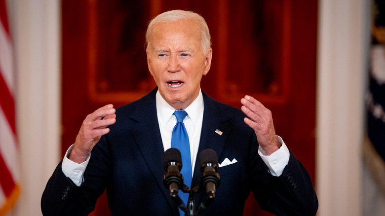 Joe Biden speaking hands raised July 1 2024