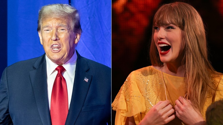 Split image of Donald Trump and Taylor Swift