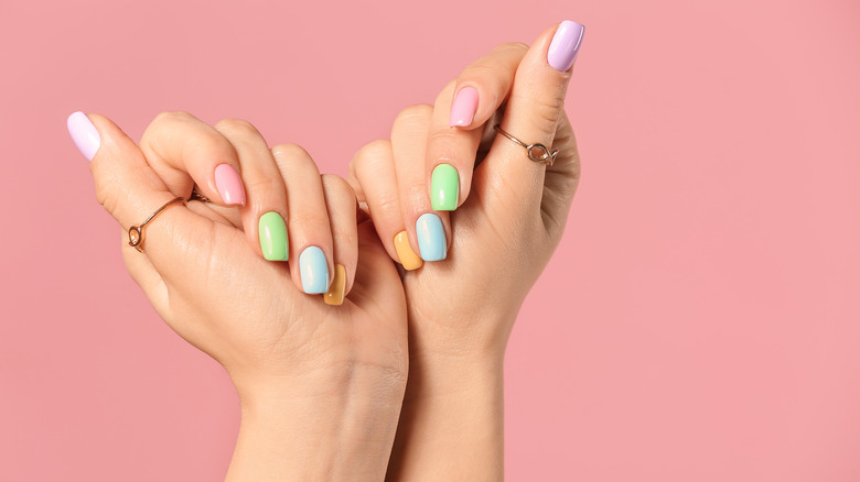 Rainbow nail manicure