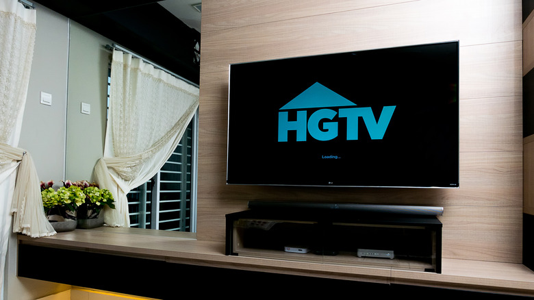 A TV with a large HGTV logo