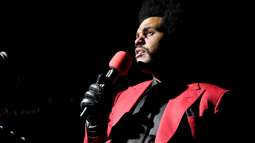 The Weeknd in red suit
