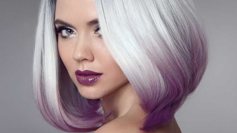 woman with purple highlights