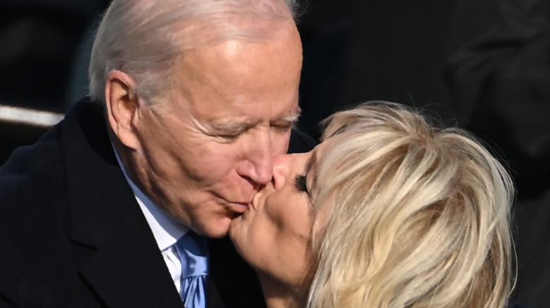 Joe and Jill Biden kissing at the inauguration