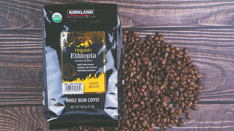 Kirkland coffee on wooden background