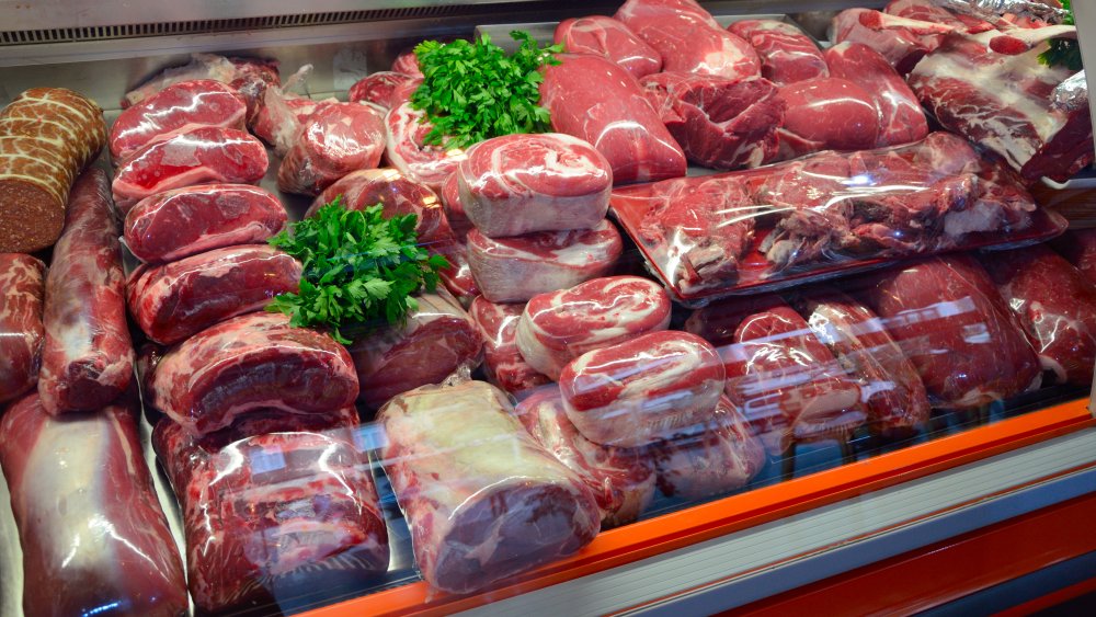 Meat case at a store