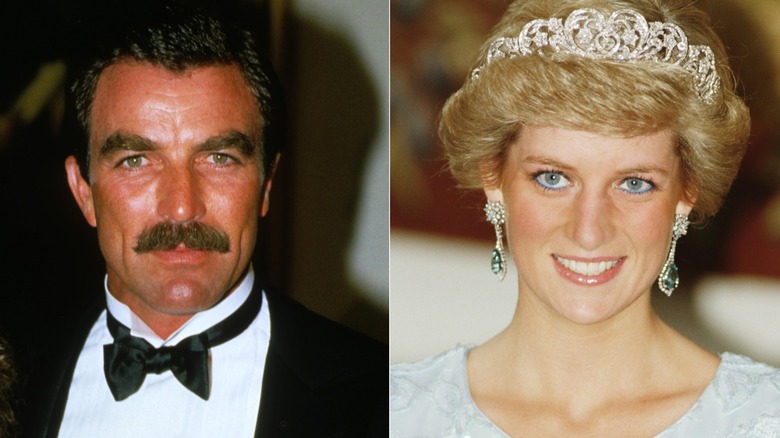 Split image of Tom Selleck and Princess Diana