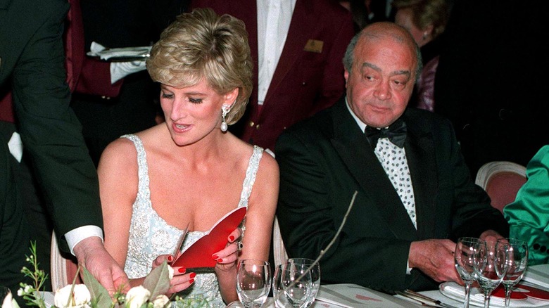 Mohamed Al-Fayed and Princess Diana at dinner