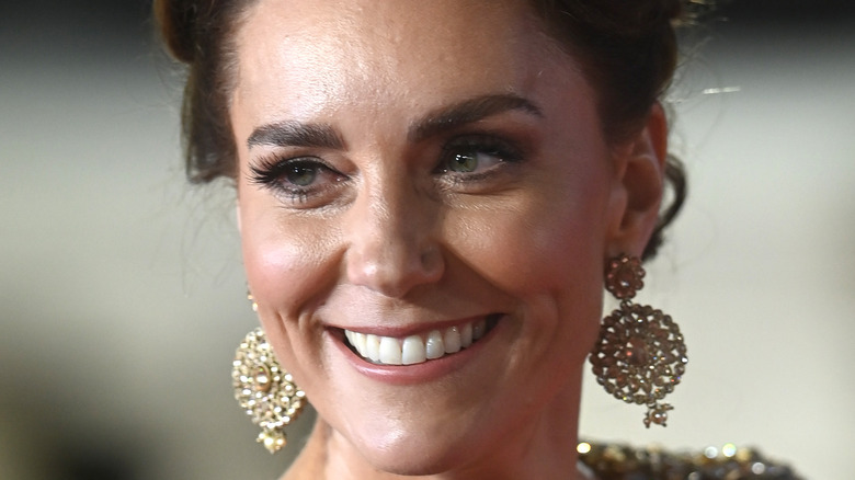 Kate Middleton with her hair up at No Time To Die movie premiere.