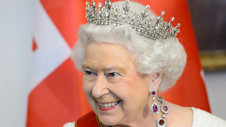 Queen Elizabeth smiling with crown