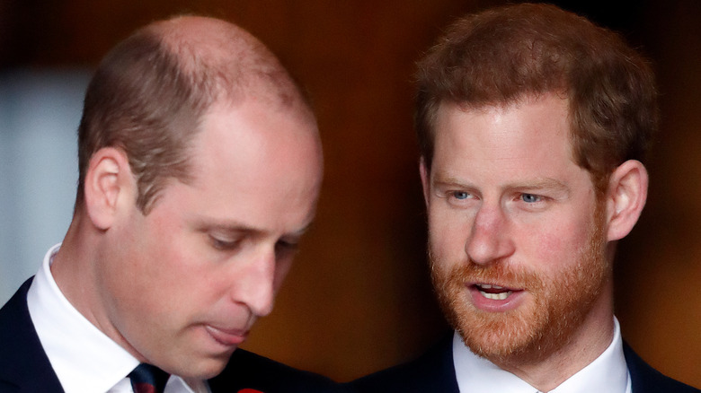 Prince Harry looks sideways at Prince William