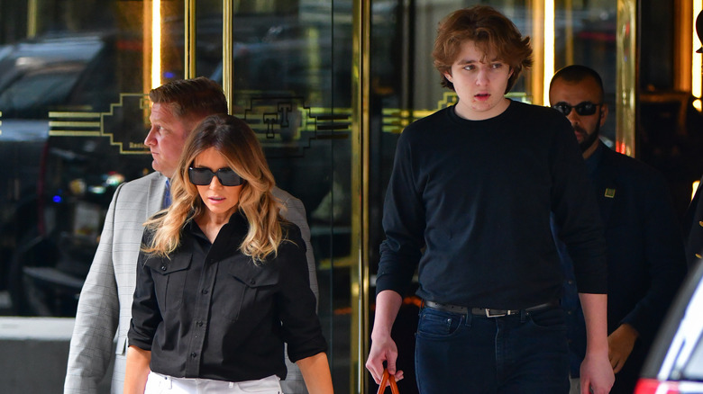 Former U.S. First Lady Melania Trump and son Barron Trump leave Trump Tower in Manhattan