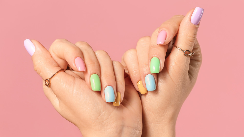 Multi-colored pastel nail polish 
