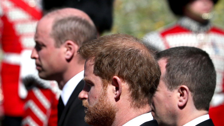 William and Harry walking in Prince Philip funeral