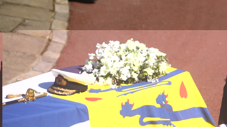 Prince Philip's coffin, flowers, cap and sword