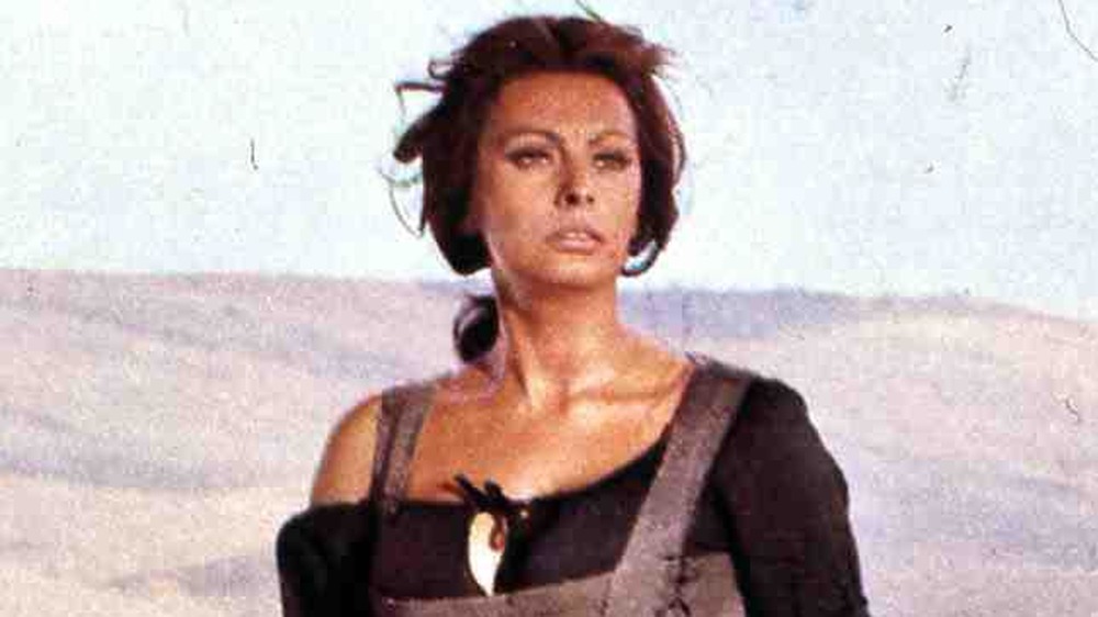 Sophia Loren in an archival movie photo, looking forward