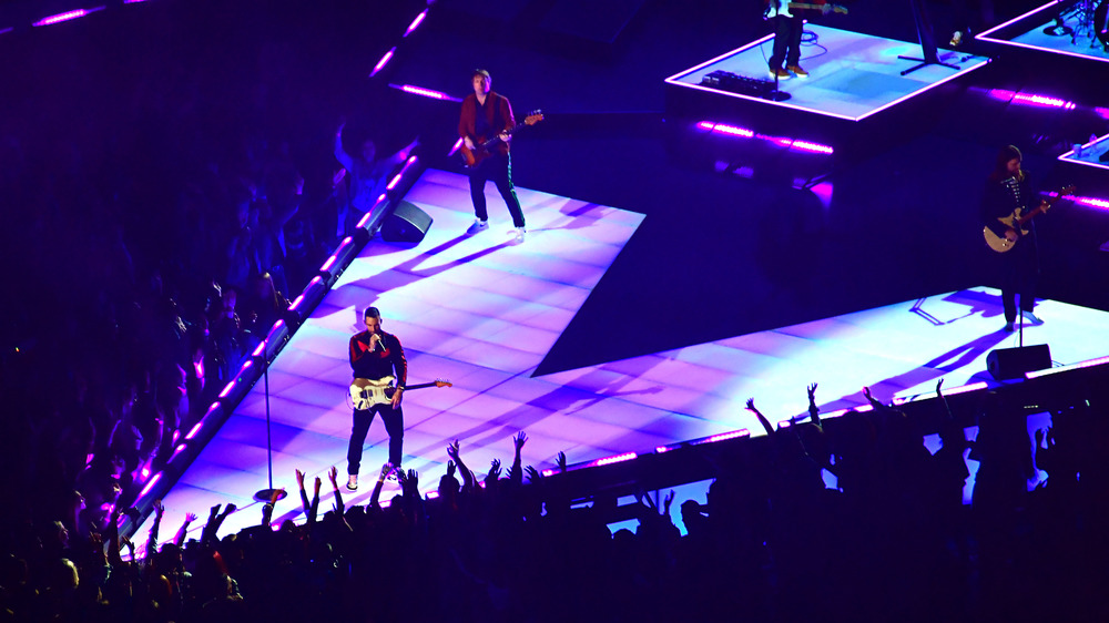 Maroon 5 performing during 2019 Super Bowl Halftime Show