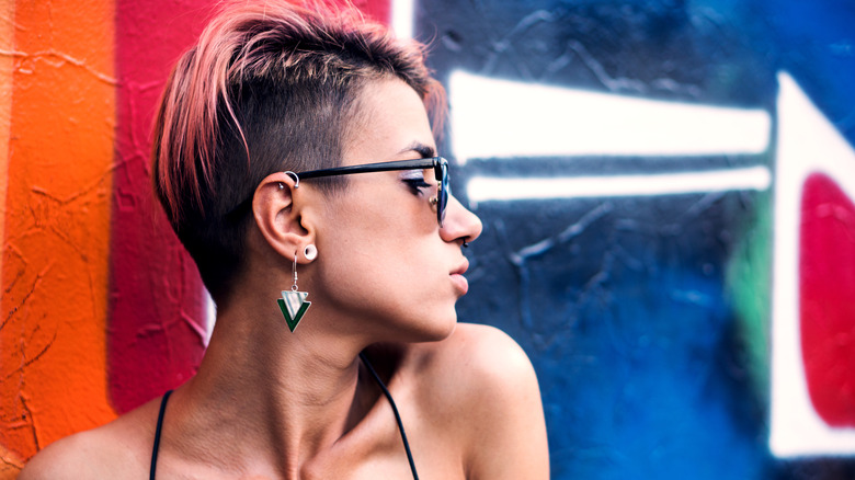 woman with pierced ear 