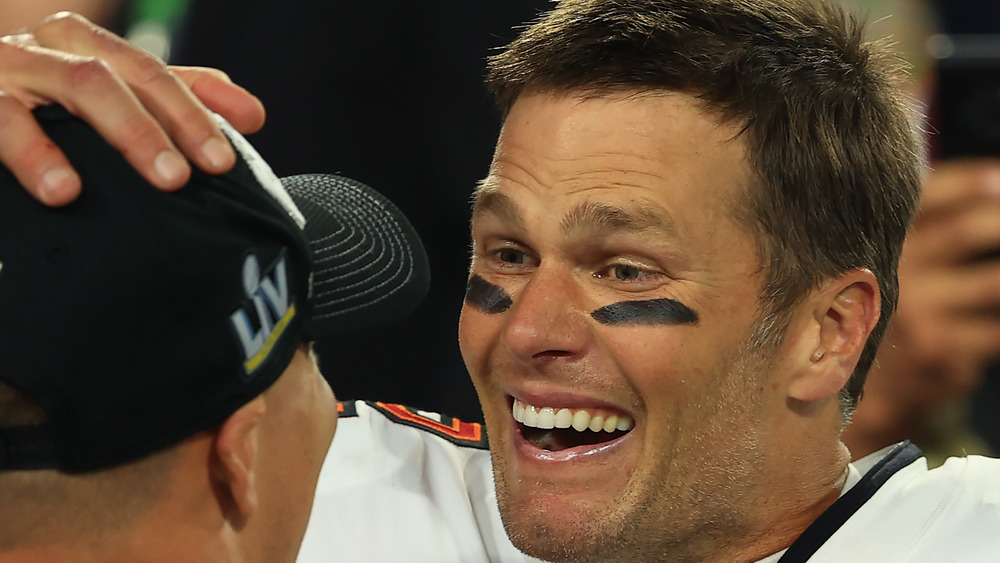 Tom Brady smiling at Super Bowl