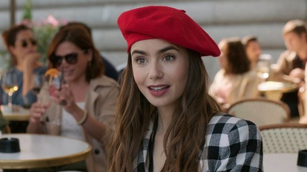 Lily Collins in Emily in Paris, wearing a red beret
