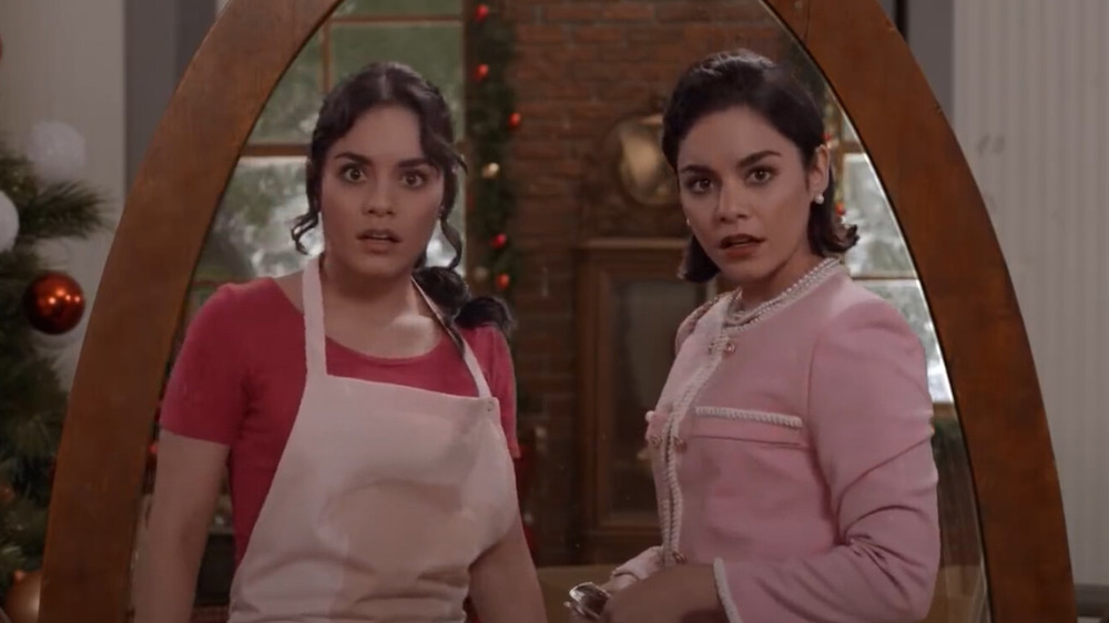 Vanessa Hudgens in The Princess Switch, looking in a mirror