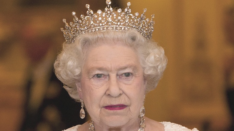 Queen Elizabeth wearing tiara, earrings