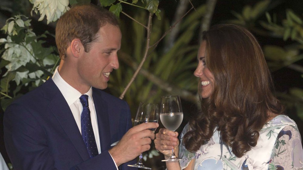Kate Middleton and Prince William, Duke of Cambridge drinking 