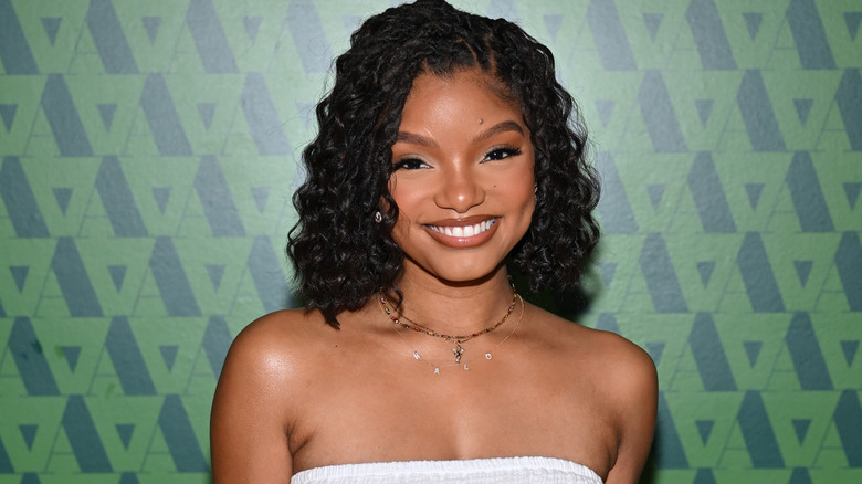 Halle Bailey in white dress