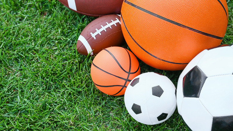Basketballs, soccer balls, and footballs
