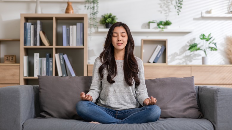 woman practicing deep breathing exercises
