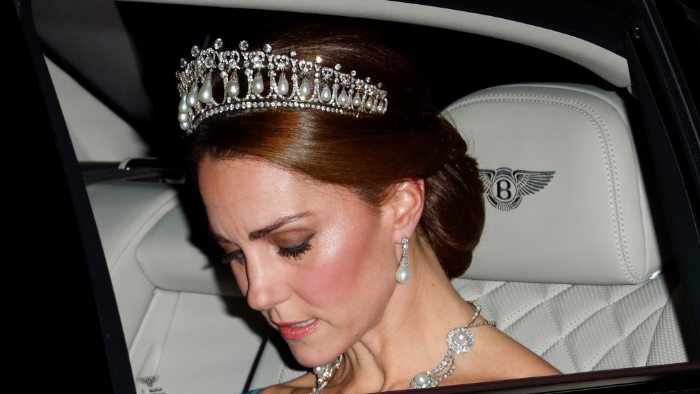 Kate Middleton wearing the royal family's jewelry