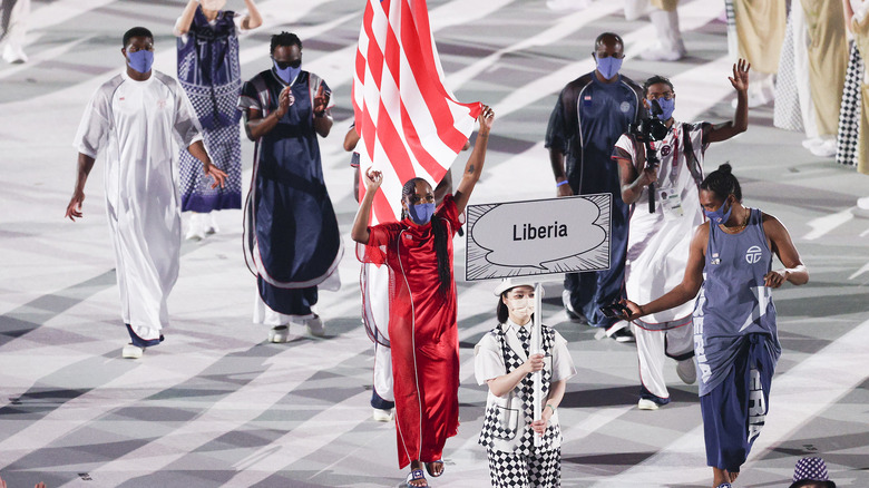 Liberian Olympic team walking