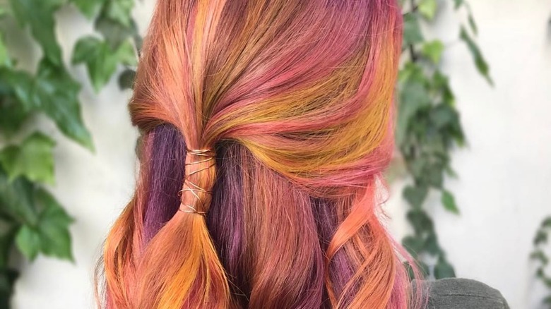 Multicolored hair gold wire ponytail